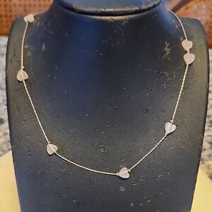 Elegant Silver Tone Necklace With Clear  Heart Charms